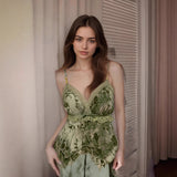 Summer V-neck Waist-cinching Irregular Retro