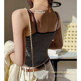 Striped Strappy Camisole Women's Sexy Fashionable Inner Wear With Padded Bra