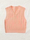 SpringSummer Knitted Cabled Vest Pullover With V-Neck