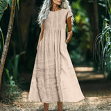 Women's Solid-Color Loose-Fitting All-Match Cotton-Linen Dress With Pockets