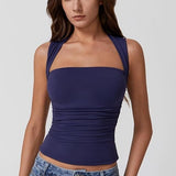 Summer Square-neck Tank Vest Ins Fashion Slim Solid Sleeveless Tops For Women Clothing