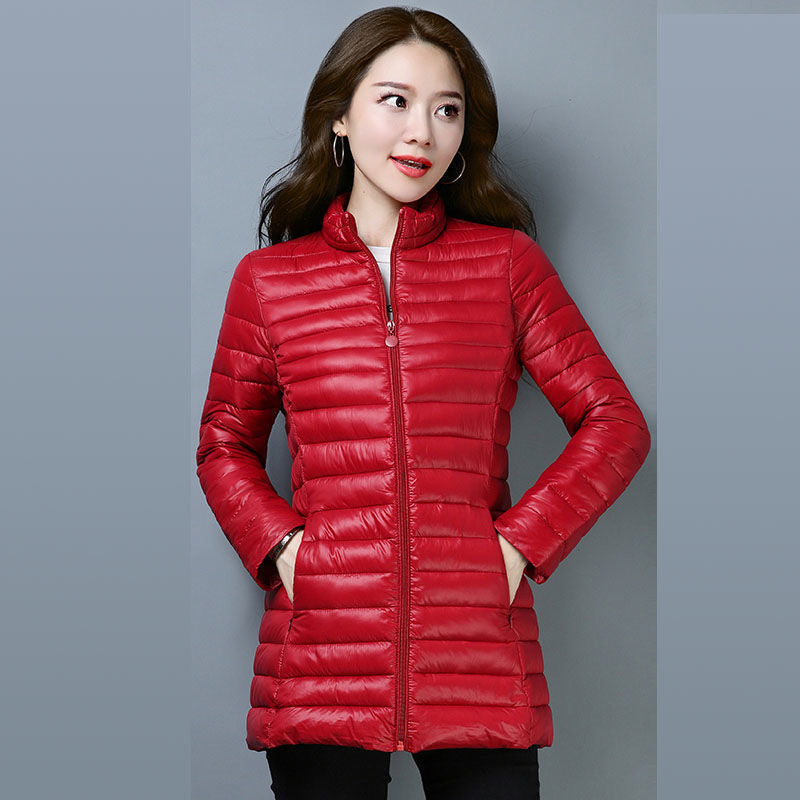 Plus-size Lightweight Slim-fit Mid-length Cotton Jacket