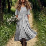 Women's Loose-fitting Solid-color Versatile Casual Cotton-Linen Dress