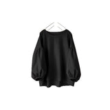 Women's Loose-fit Vintage Crew-neck Shirt With Puff Sleeves