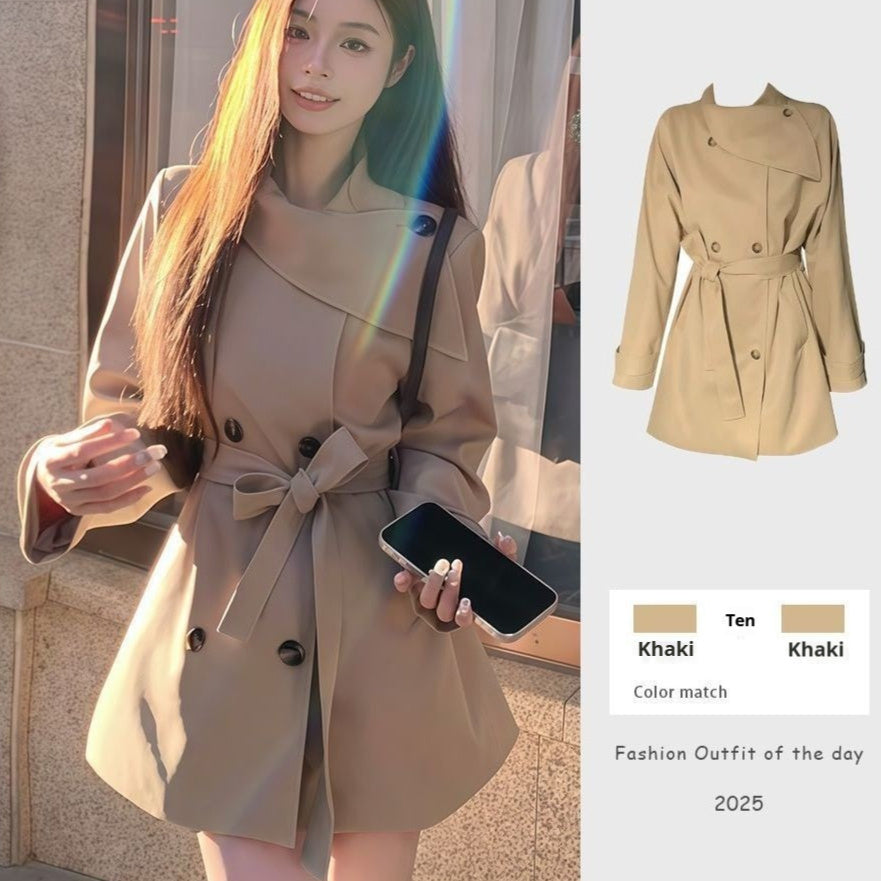 Women's Petite Casual Springautumn New Korean Version Waist-cinching Elegant Coat