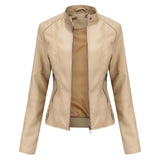 Thin Large Size Leather Clothing With Stand Collar Slim-fit Jacket