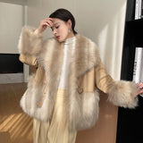 Big Fur Collar Stitching For A Woman Faux Coat
