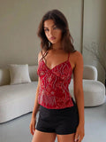 Y2K Dopamine-colored Bandeau Sling Tops Summer V-neck Flower Beaded Backless Vest For Women