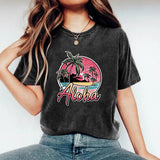 Women's Coconut Tree-printed Top With A Round Neck, Loose Fit And Short Sleeves