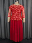 Women's Solid Color Versatile Lace Long Sleeved Pleated Skirt