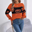 Halloween Pumpkin Pullover Sweater Fashion Long Sleeve Knitted Tops For Women Clothing