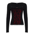 Lace-embellished Long-sleeve Blouse With Ruffled Trim