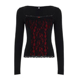 Lace-embellished Long-sleeve Blouse With Ruffled Trim