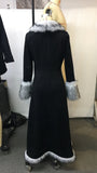 Winter Women's Retro Black Ethnic Style Faux Fur Trim Suede Long Coat