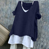 Women's V-neck Short Sleeve Printed Top Excluding Linin