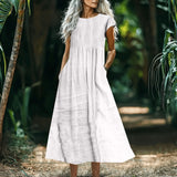 Women's Solid-Color Loose-Fitting All-Match Cotton-Linen Dress With Pockets