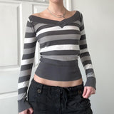 Figure-hugging Long-sleeve Base Sweater With Striped V-neck