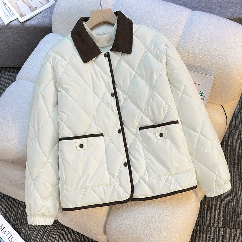Diamond-patterned Cotton Short Loose Stylish Versatile Cotton Jacket