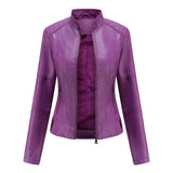 Thin Large Size Leather Clothing With Stand Collar Slim-fit Jacket