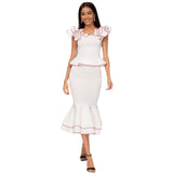 Women's Ruffled Contrast Color Top Temperament Slim Fishtail Skirt Suit