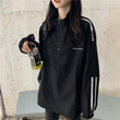 Women's SpringAutumn Thin Striped Preppy-Style Student Top Zip-Up Sweatshirt