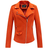 Giolshon Autumn Flowers Embroidery PU Leather Jacket Women