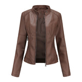 Thin Large Size Leather Clothing With Stand Collar Slim-fit Jacket