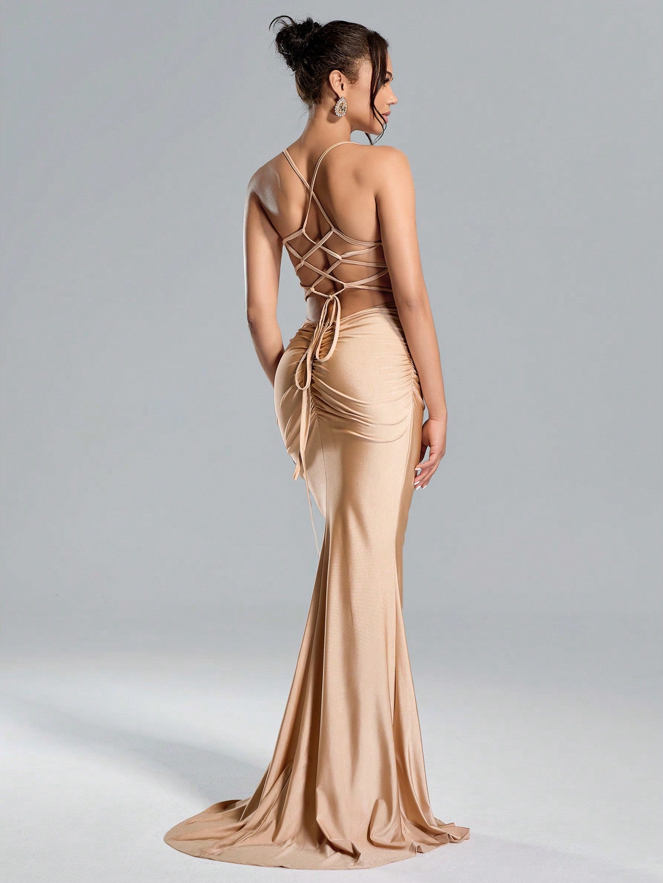 Suspended Backless High Waisted Sequin Patchwork High Slit Long Skirt Dresses Graduation Summer Dress Maxi Women Outfit