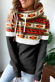 Women's Printed Patchwork Hooded Casual Sweatshirt