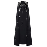 Beaded Lanyard Shawl Sleeve And Floor Long Dress