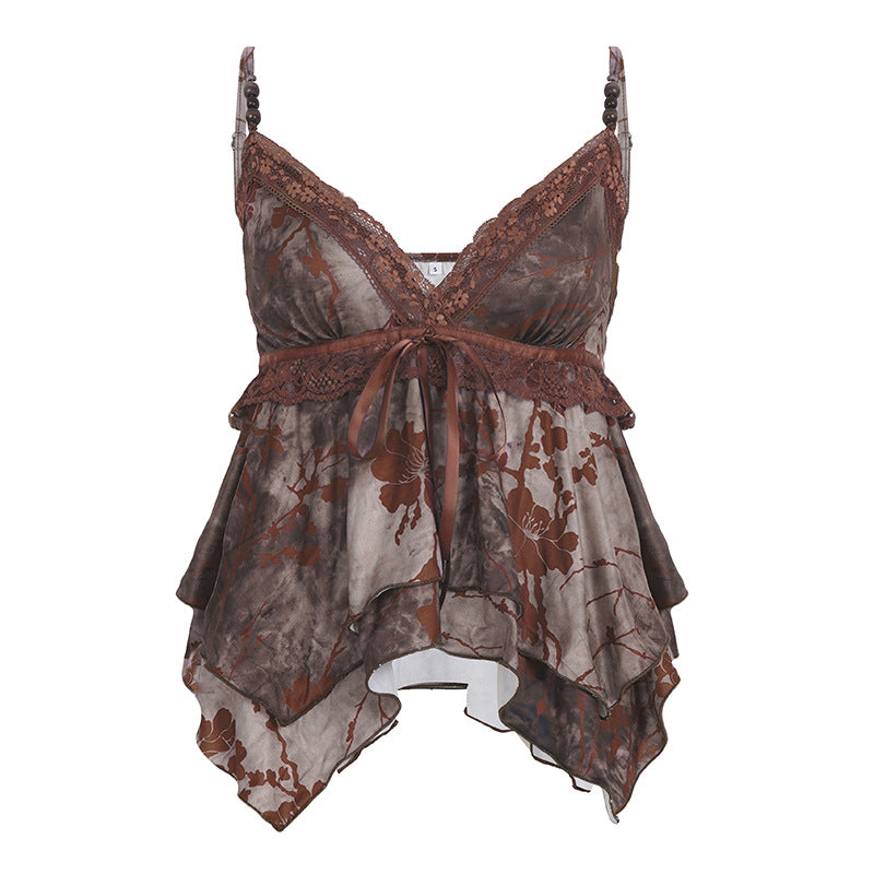 Summer V-neck Waist-cinching Irregular Retro