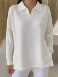 Women's Solid-Color Lapel Pullover Long-Sleeve Top