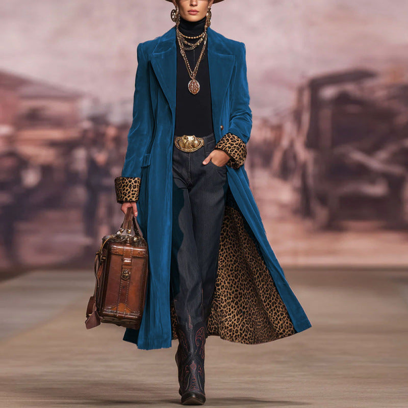 Patchwork Lace Gold Velvet Suit Long Coat Women's Wear