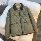 Diamond-patterned Cotton Short Loose Stylish Versatile Cotton Jacket