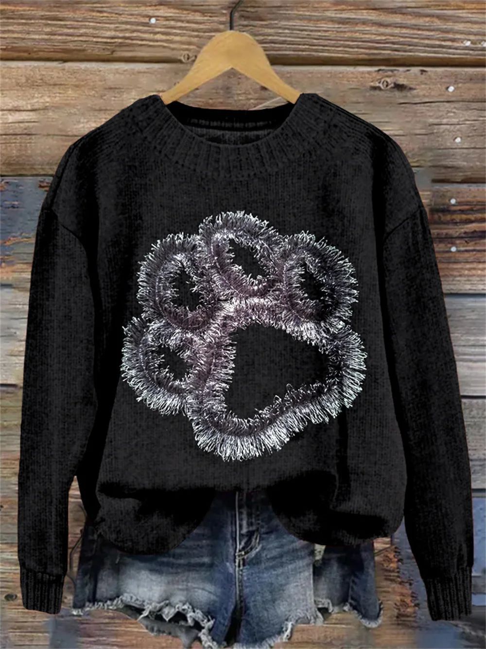 Chunky-knit Faux-sweater With Digital Print And Round Neckline