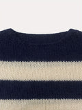 Crew-neck Contrast-striped Loose-fit Casual Chic Versatile Knit Pullover