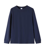 Solid-color Heavyweight Pure Cotton Crew-neck Long-sleeve T-shirt For Women