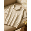 Women's Polo-Neck Diamond-Knit Short-Sleeve Pullover