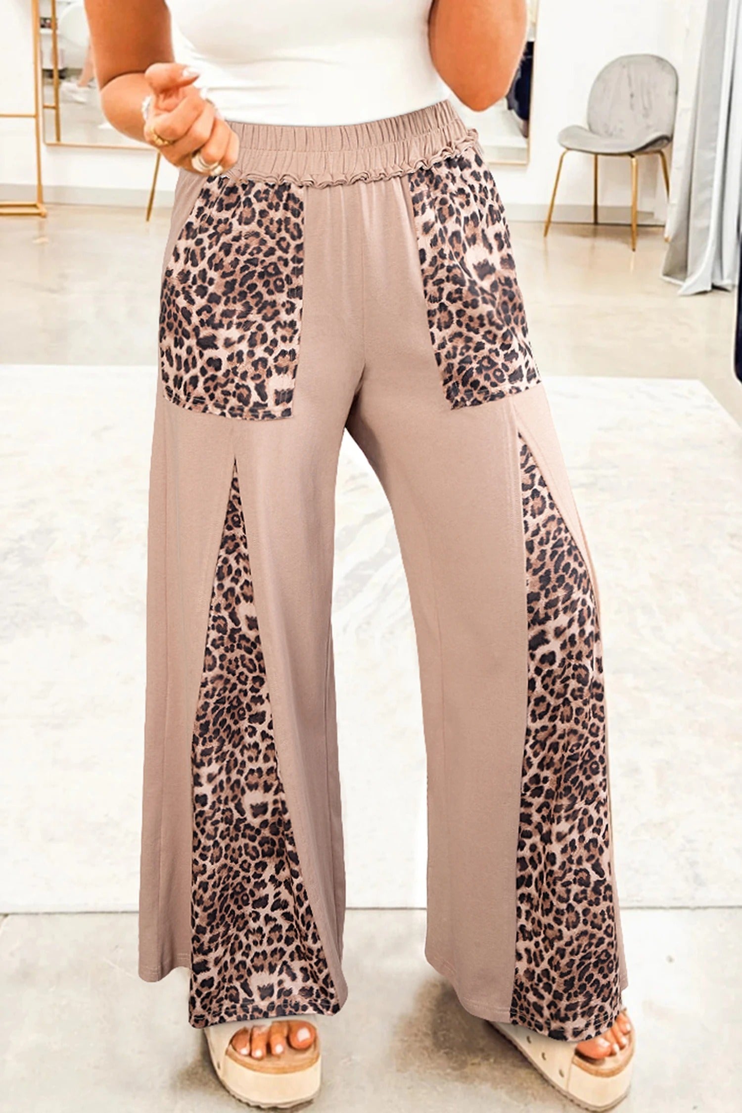 Women's Casual Leopard-print Patchwork High-waisted Pants